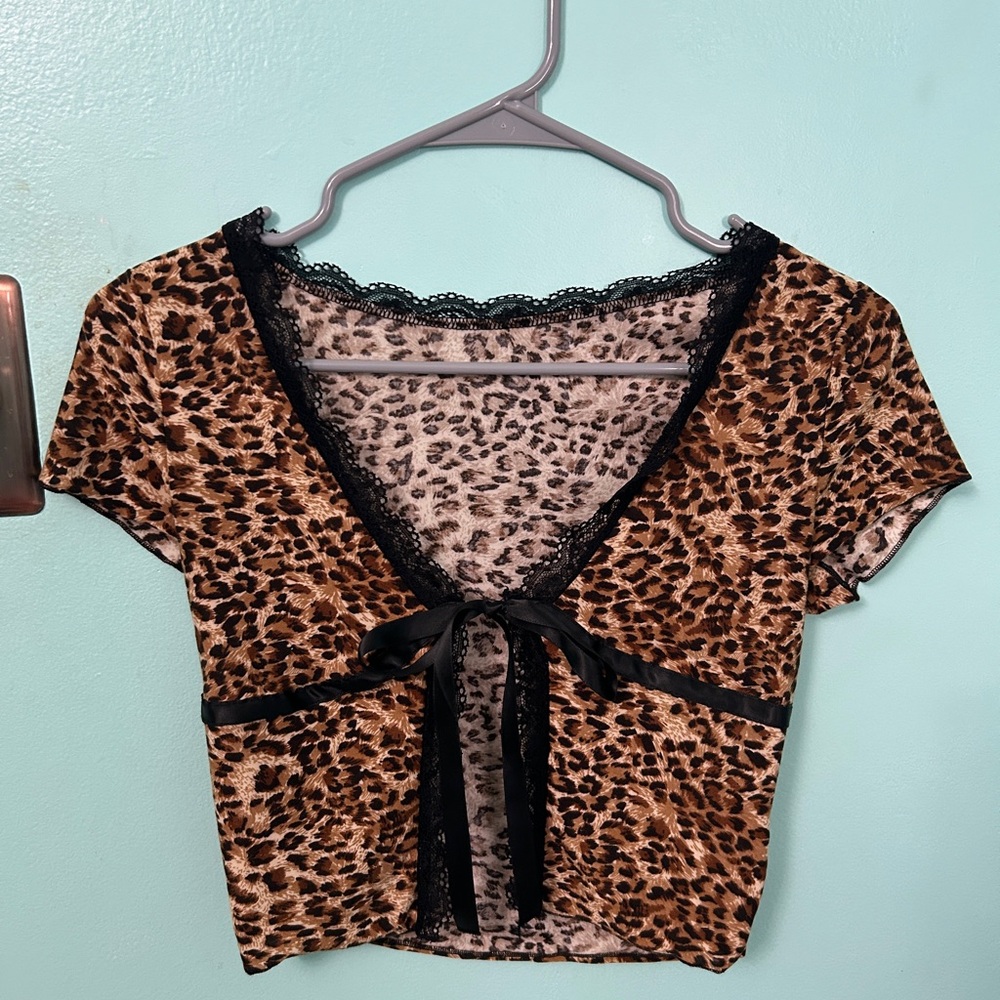 SHEIN Leopard Print Tie Front Blouse